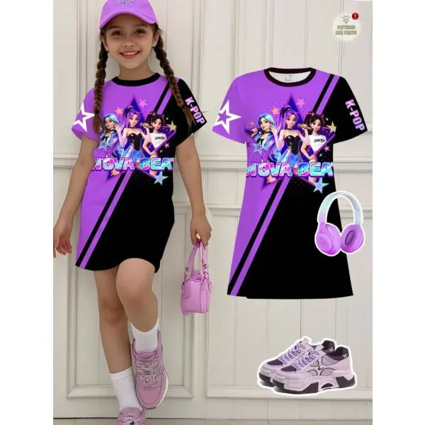 Girls Dress Kids Clothes Summer Dresses K-Pop Harajuku Cartoon - FE32GH016N / 130