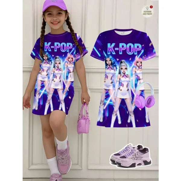 Girls Dress Kids Clothes Summer Dresses K-Pop Harajuku Cartoon - FE32GH016J / 130