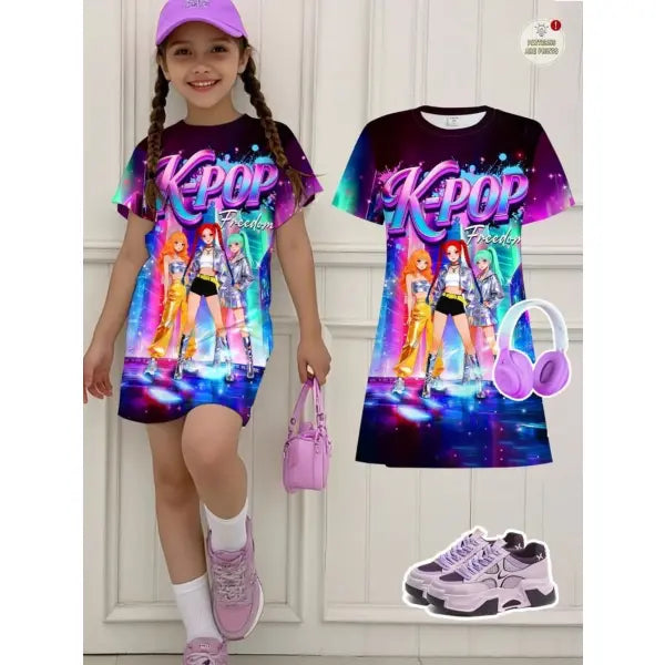 Girls Dress Kids Clothes Summer Dresses K-Pop Harajuku Cartoon - FE32GH016O / 150