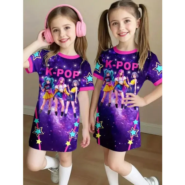 Girls Dress Kids Clothes Summer Dresses K-Pop Harajuku Cartoon - FE32GH016E / 110