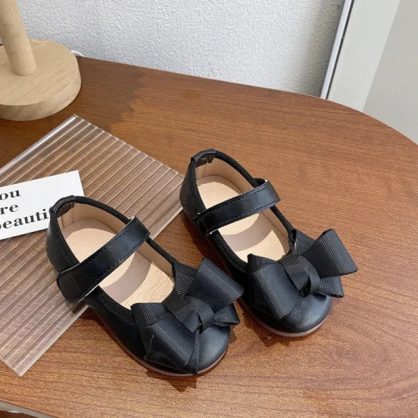 Girl’s Princess Shoes with Bowtie – Elegant Hook-Loop Party Flats
