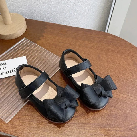 Girl’s Princess Shoes with Bowtie – Elegant Hook-Loop Party Flats
