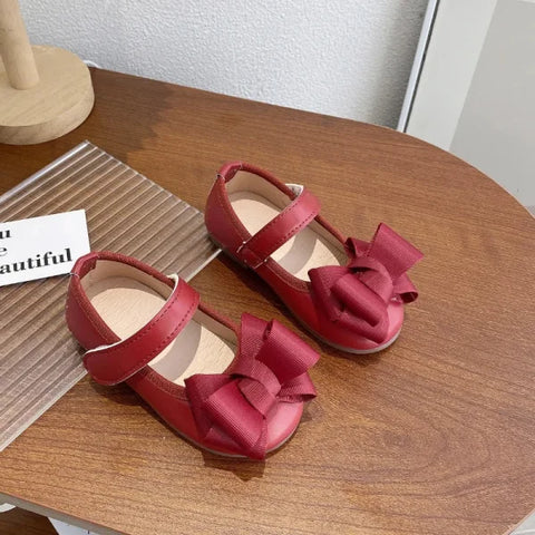 Girl’s Princess Shoes with Bowtie – Elegant Hook-Loop Party Flats