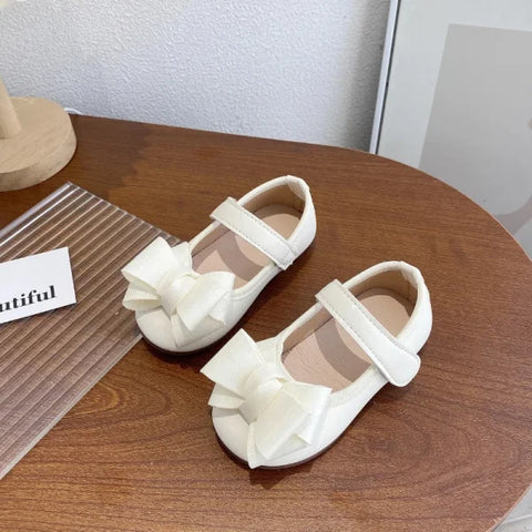 Girl’s Princess Shoes with Bowtie – Elegant Hook-Loop Party Flats