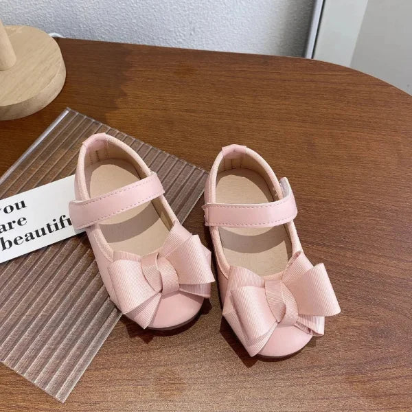Girl’s Princess Shoes with Bowtie – Elegant Hook-Loop Party Flats - pink / 24-insole15.0cm