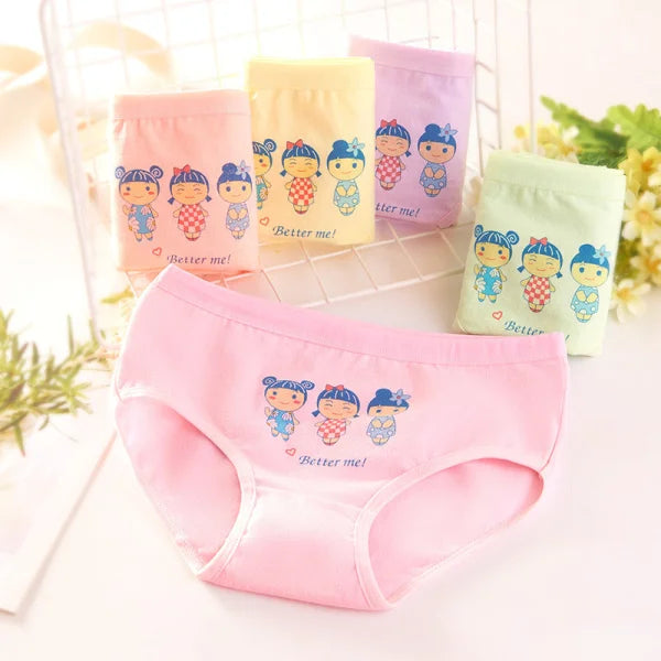 Pink children’s underwear featuring cartoon designs from Girls Pure Cotton Boxer collection