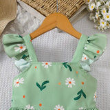 Girls Summer Plant Print Dress Polyester 4-6 Years