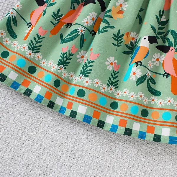 Girls Summer Plant Print Dress Polyester 4-6 Years