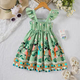 Girls Summer Plant Print Dress Polyester 4-6 Years