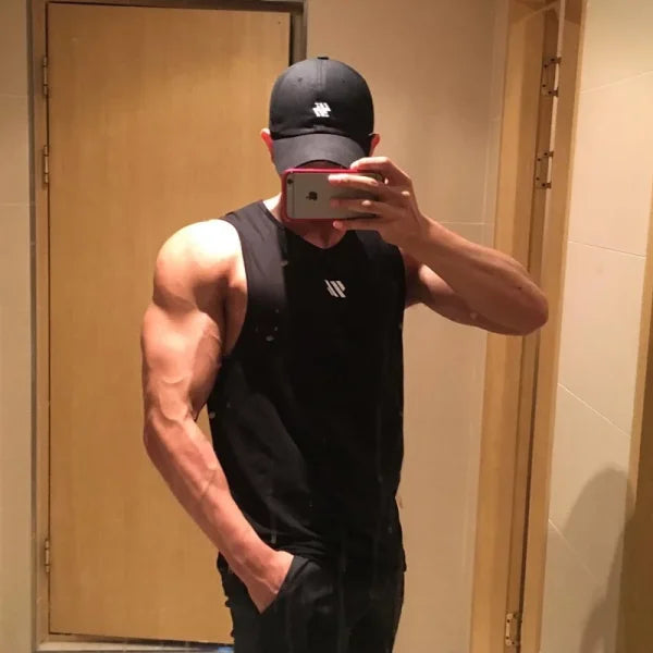 GITF Men’s Bodybuilding Tank Top - Gym Workout Fitness Stringer Singlet - Black / XL