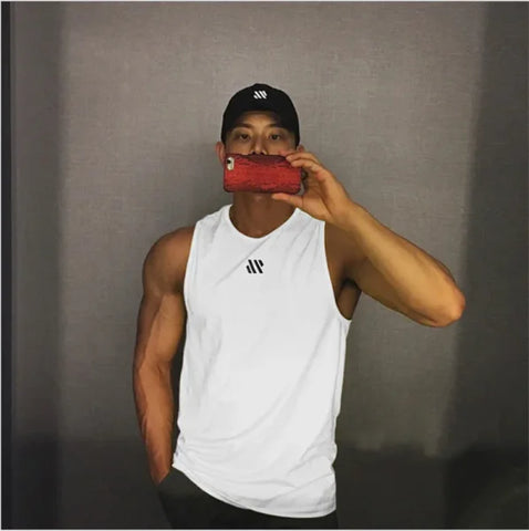 GITF Men’s Bodybuilding Tank Top - Gym Workout Fitness Stringer Singlet - White / XXXL