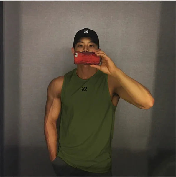 GITF Men’s Bodybuilding Tank Top - Gym Workout Fitness Stringer Singlet - ArmyGreen / XXL