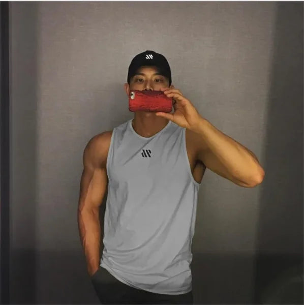 GITF Men’s Bodybuilding Tank Top - Gym Workout Fitness Stringer Singlet - light grey / XL