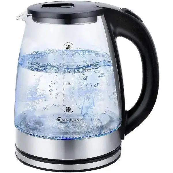 Glass electric kettle with 1.8L capacity, blue LED illumination