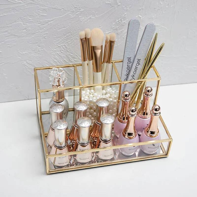 Glass Makeup Organizer: Luxury Brass Vanity Organizer for Your Cosmetics - copper - Makeup Organizer