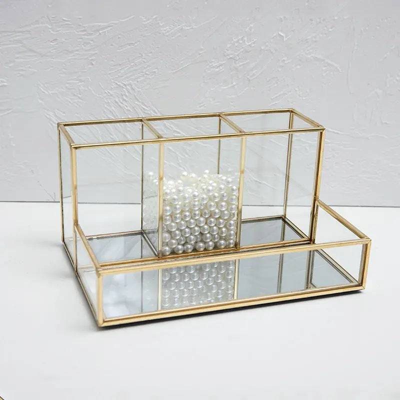 Glass Makeup Organizer: Luxury Brass Vanity Organizer for Your Cosmetics - copper - Makeup Organizer