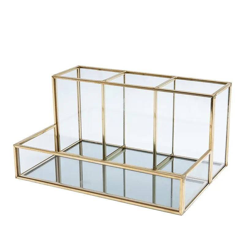 Glass Makeup Organizer: Luxury Brass Vanity Organizer for Your Cosmetics - copper - Makeup Organizer