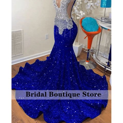 Glittering Mermaid Prom Dress with Diamonds and Rhinestones