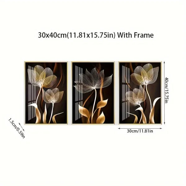 Glossy Floral Fabric Stickers for Women’s Fashion and Beauty Products - 30x40cm/11.81x15.75in(framed） / 3pcs-framed