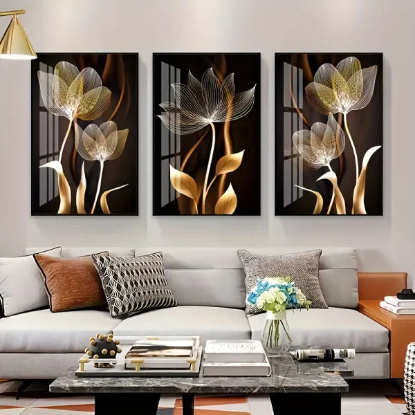 Black Gold Flower Luxury Canvas Painting Modern Living Room Wall Art Decor Plant Leaf Poster for Home Decorati - Himpall
