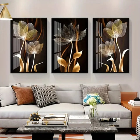 Black Gold Flower Luxury Canvas Painting Modern Living Room Wall Art Decor Plant Leaf Poster for Home Decorati - Himpall