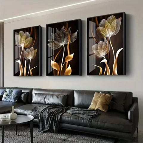 Glossy Floral Fabric Wall Décor for Women’s Fashion and Beauty Products - 30x40cm/11.81x15.75in(framed） / 3pcs-framed