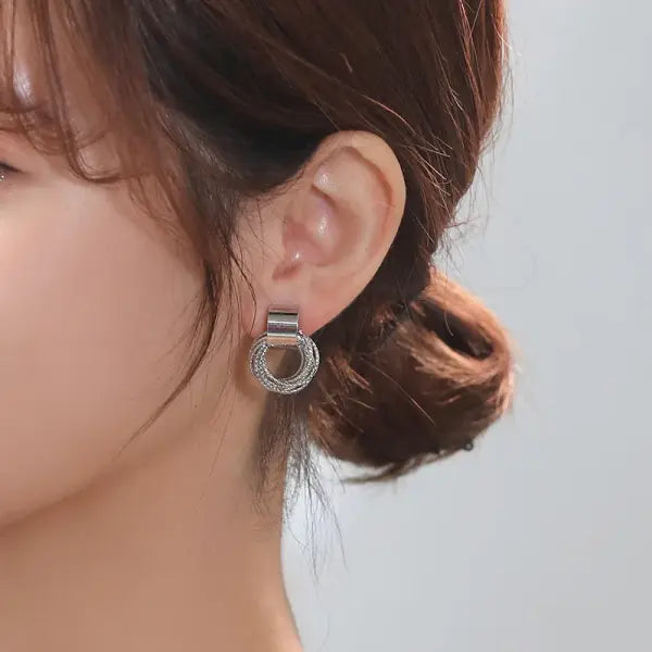 Gold Color Stud Earrings Retro Multi Circle Metal Korean Fashion Jewelry