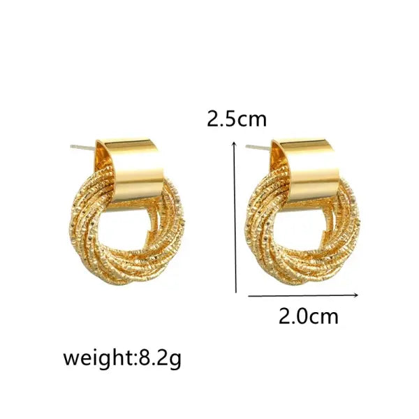 Gold Color Stud Earrings Retro Multi Circle Metal Korean Fashion Jewelry