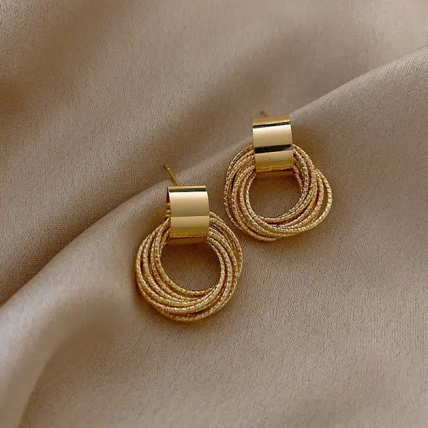Gold Color Stud Earrings Retro Multi Circle Metal Korean Fashion Jewelry - EK5123