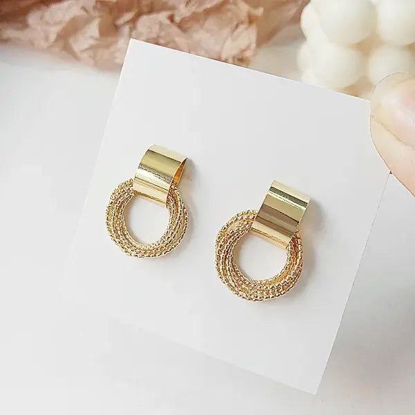 Gold Color Stud Earrings Retro Multi Circle Metal Korean Fashion Jewelry