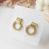 Gold Color Stud Earrings Retro Multi Circle Metal Korean Fashion Jewelry