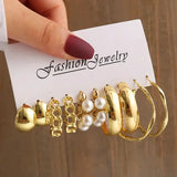 Gold Vintage Geometric Pearl Earrings – Square & Round Dangle Set for Women Trendy Party Jewelry