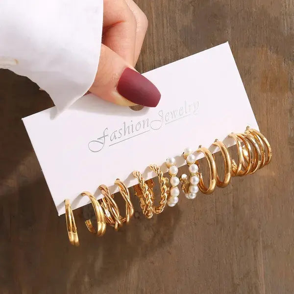 Gold Vintage Geometric Pearl Earrings – Square & Round Dangle Set for Women Trendy Party Jewelry