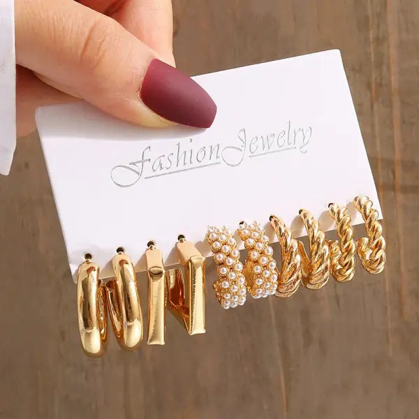 Gold Vintage Geometric Pearl Earrings – Square & Round Dangle Set for Women Trendy Party Jewelry - OV54723 1