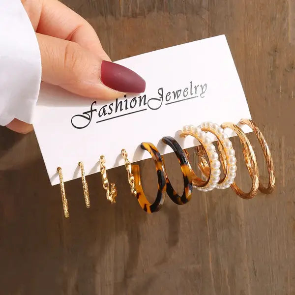 Gold Vintage Geometric Pearl Earrings – Square & Round Dangle Set for Women Trendy Party Jewelry - OV53675