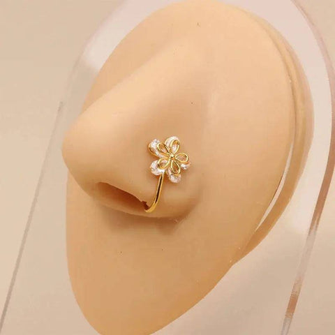 Gold Nose Cuff - Stylish Crystal Zircon Clip-On Nose Ring for Women