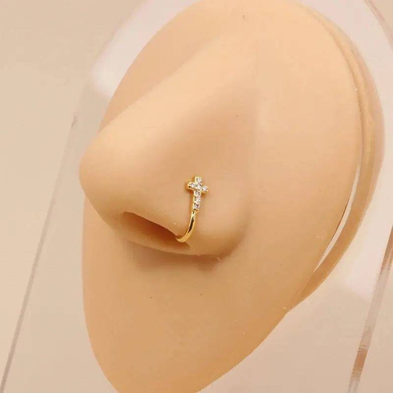 Gold Nose Cuff - Stylish Crystal Zircon Clip-On Nose Ring for Women