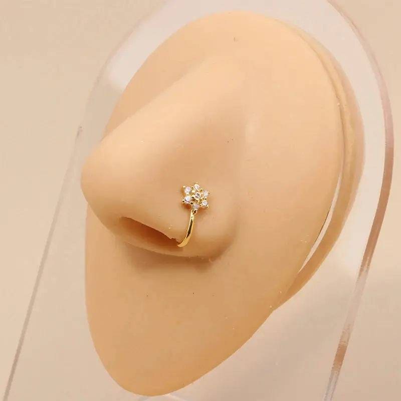 Gold Nose Cuff - Stylish Crystal Zircon Clip-On Nose Ring for Women