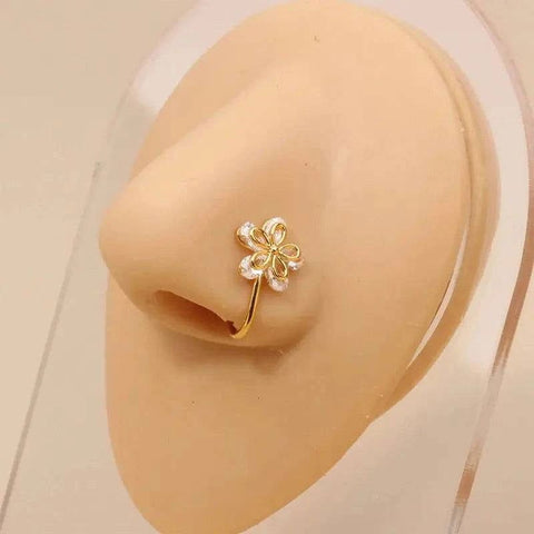 Gold Nose Cuff - Stylish Crystal Zircon Clip-On Nose Ring for Women - B