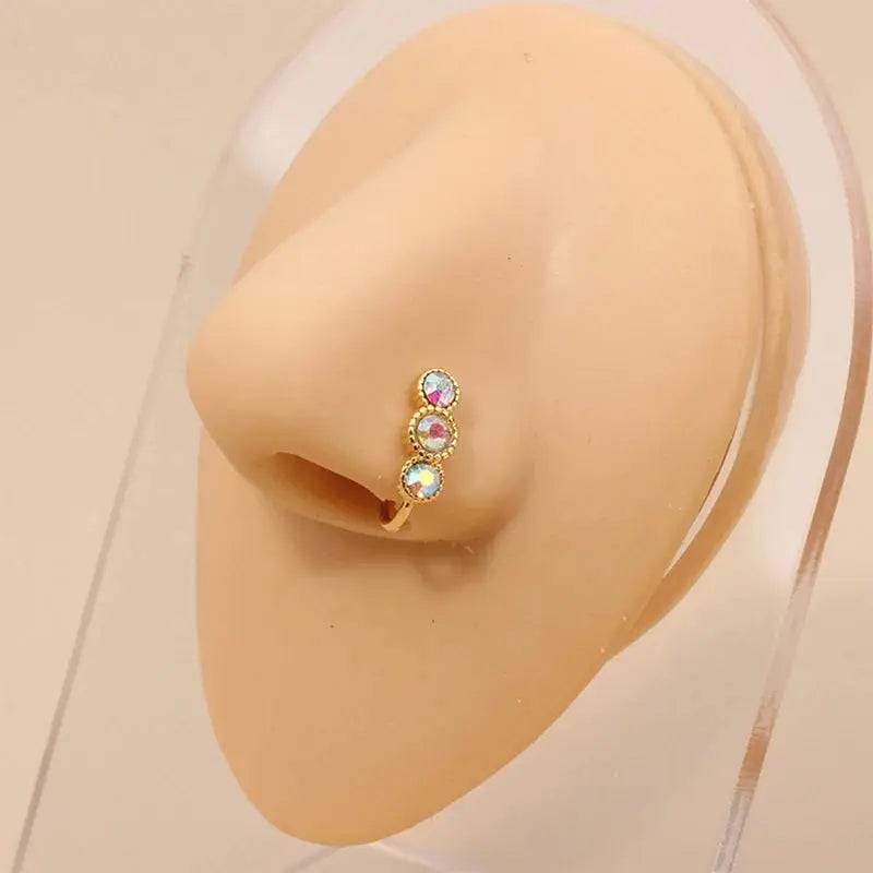 Gold Nose Cuff - Stylish Crystal Zircon Clip-On Nose Ring for Women - C