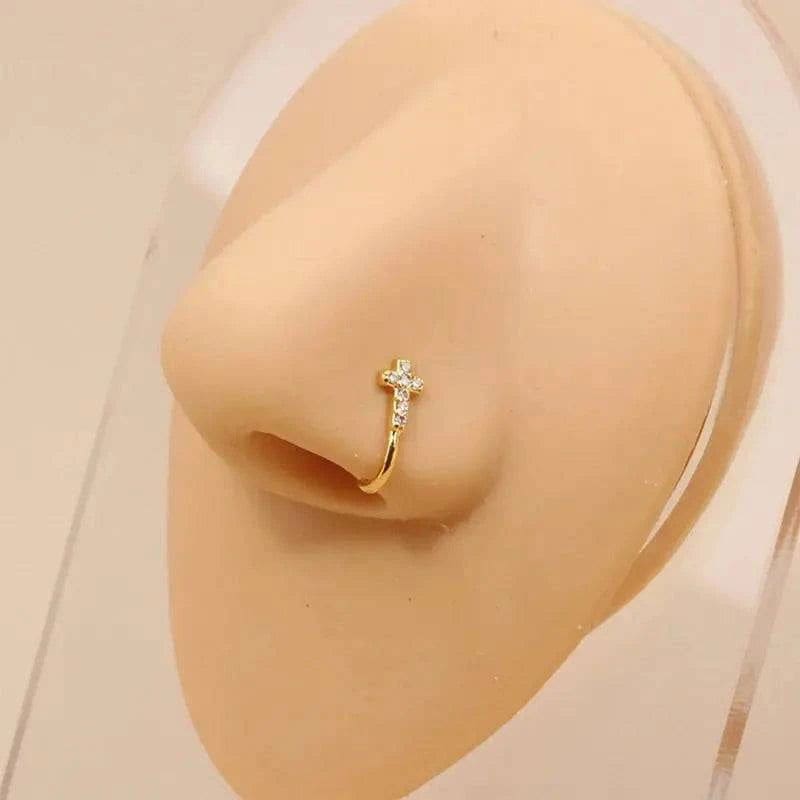 Gold Nose Cuff - Stylish Crystal Zircon Clip-On Nose Ring for Women - D