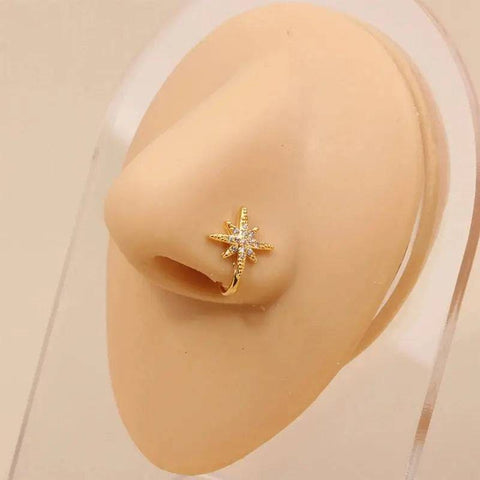 Gold Nose Cuff - Stylish Crystal Zircon Clip-On Nose Ring for Women - F