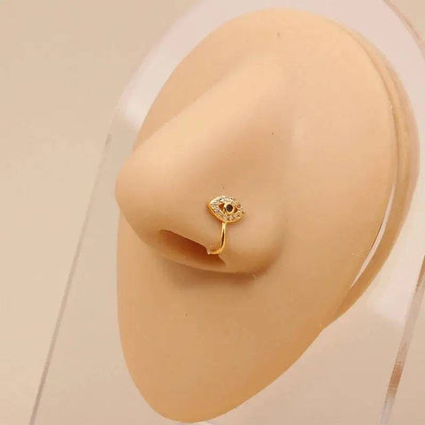 Gold Nose Cuff - Stylish Crystal Zircon Clip-On Nose Ring for Women - G