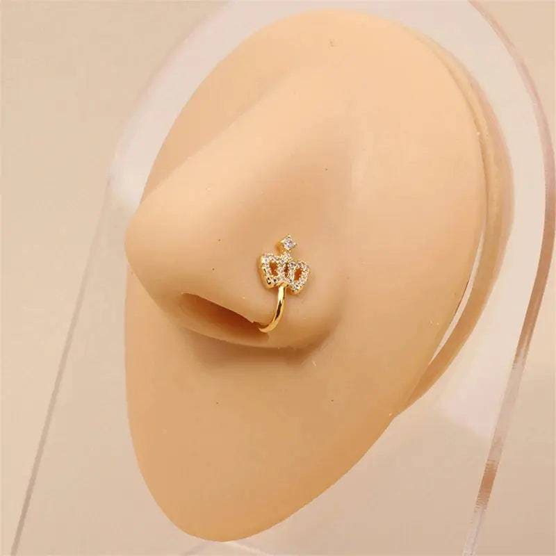 Gold Nose Cuff - Stylish Crystal Zircon Clip-On Nose Ring for Women - J