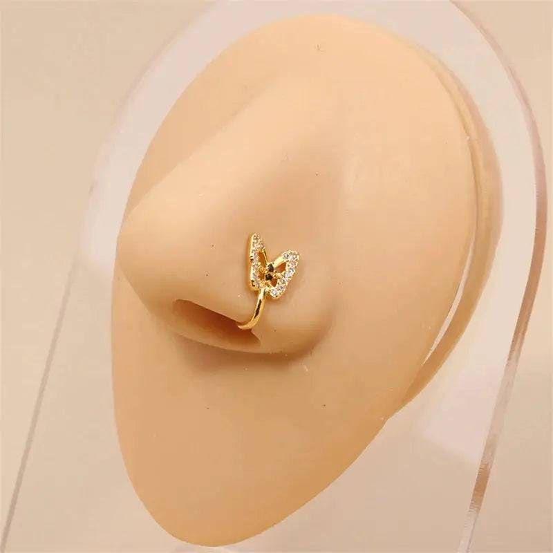 Gold Nose Cuff - Stylish Crystal Zircon Clip-On Nose Ring for Women - K