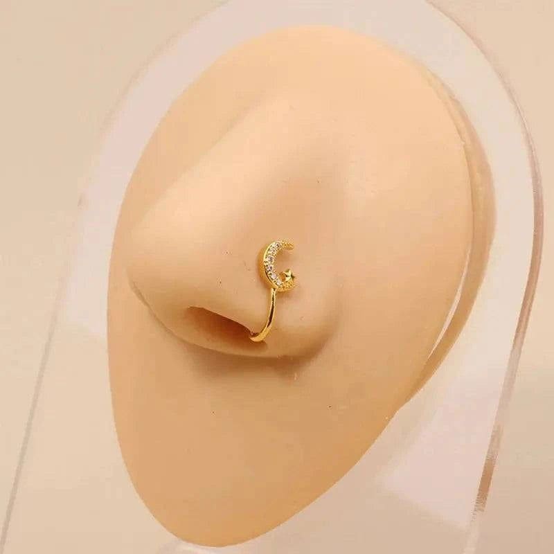 Gold Nose Cuff - Stylish Crystal Zircon Clip-On Nose Ring for Women - N