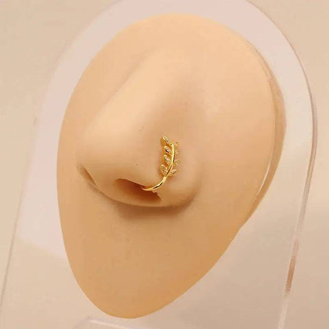 Gold Nose Cuff - Stylish Crystal Zircon Clip-On Nose Ring for Women - W