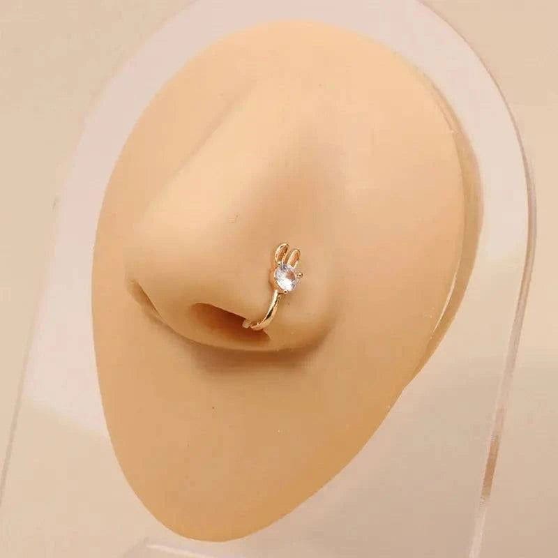 Gold Nose Cuff - Stylish Crystal Zircon Clip-On Nose Ring for Women - Y