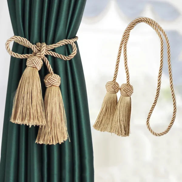 Gold Tassel Curtain Tieback - Elegant Rope Holder for Blackout Curtains