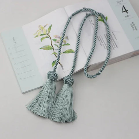 Gold Tassel Curtain Tieback - Elegant Rope Holder for Blackout Curtains - Light Blue / 97CM